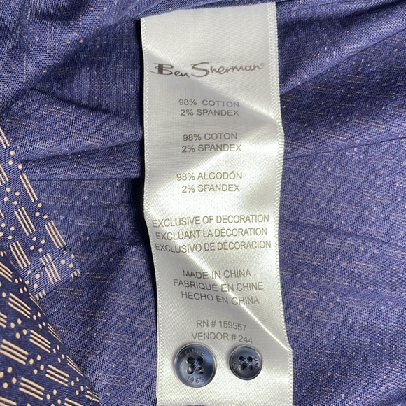 Ben Sherman navy and brown short sleeve button down shirt sz L - Picture 5 of 7